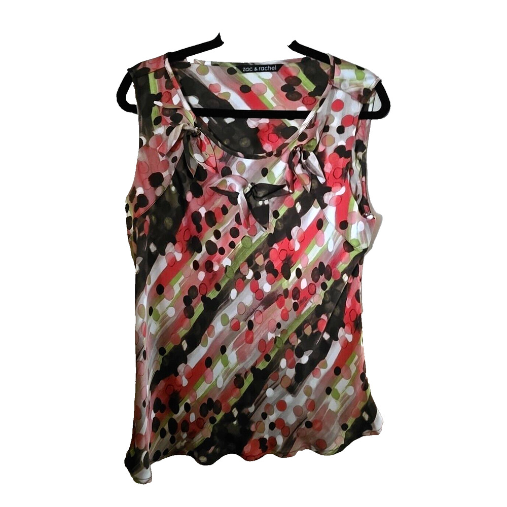 Y2K Zac & Rachel Multicolor Polka Dot Striped Flowy Sleeveless Top Womans Sz XL